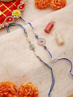Aatmana - Semi-Precious Stone Evil Eye & Beaded Charm Rakhi with Roli Chawal