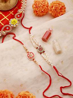 Aatmana - Floral Multicoloured Pearl Beaded & Meena Work Rakhi with Roli Chawal