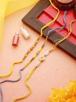 Aatmana - Faux Pearls Embellished Thread Rakhi with Roli Chawal