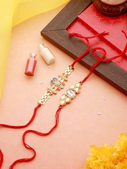 Aatmana - Classic Kundan & Enamelled Peacock Thread Rakhi with Roli Chawal