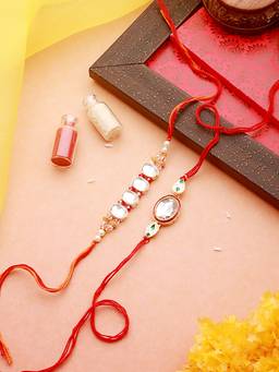 Aatmana - Classic Kundan Chain & Thread Rakhi with Roli Chawal