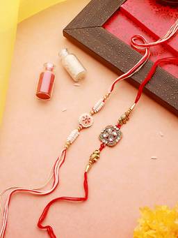 Aatmana - Stone Embellished & Enamelled Thread Rakhi with Roli Chawal
