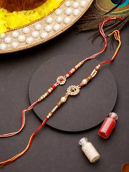 Aatmana - Om & Ganpati Religious Rudraksh Rakhi with Roli Chawal