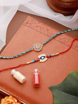 Aatmana - Evil Eye & Leaf Meena Work Designer Rakhi with Roli Chawal