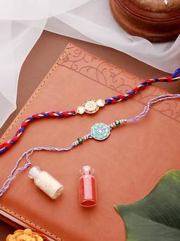 Aatmana - Designer Floral Shaped & Meena Work Rakhi with Roli Chawal
