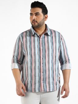 Instafab Plus - Mens Casual Stripe Shirt Multi-Color