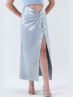 XAYA - Odile Knotted Silver Maxi Skirt