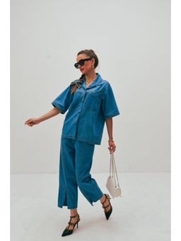 SPACE - Ampere Bejeweled Blue Shirt With Pant
