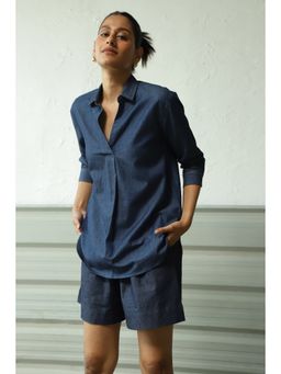 CANOOPI - Navy Blue Denim Duo Top and Shorts (Set of 2)