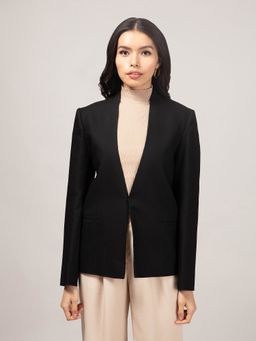Twenty Dresses by Nykaa Fashion - Work Black Solid Collarless Blazer