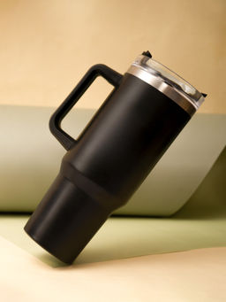 THE ZAPPY BOX - Black Stainless Steel Tumbler with Straw – 1200 ml