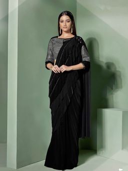 Odette - Black Lycra Designer Saree with Unstitched Blouse