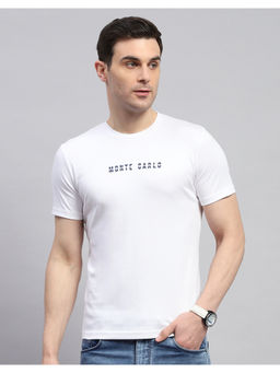 Monte Carlo - Mens White Typography Round Neck Half Sleeve Casual T-Shirt