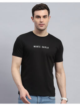 Monte Carlo - Mens Black Solid Round Neck Half Sleeve Casual T-Shirt