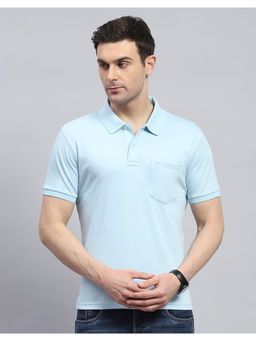 Monte Carlo - Mens Blue Solid Half Sleeve Casual Polo T-Shirt