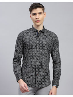Monte Carlo - Mens Black Printed Spread Collar Casual Shirt