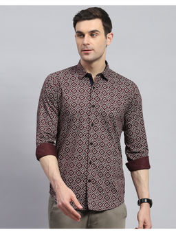Monte Carlo - Mens Wine Printed Spread Collar Casual Shirt