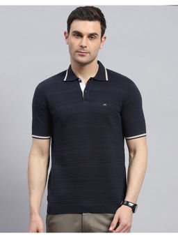 Monte Carlo - Mens Navy Blue Textured Half Sleeve Casual Polo T-Shirt