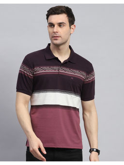 Monte Carlo - Mens Purple Stripes Half Sleeve Casual Polo T-Shirt