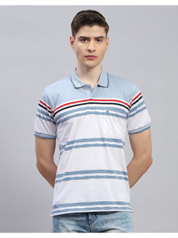 Monte Carlo - Mens Blue Stripes Half Sleeve Casual Polo T-Shirt