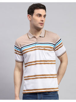 Monte Carlo - Mens Peach Stripes Half Sleeve Casual Polo T-Shirt