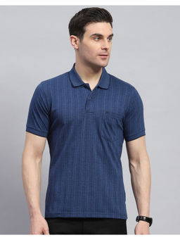 Monte Carlo - Mens Navy Blue Checks Half Sleeve Casual Polo T-Shirt