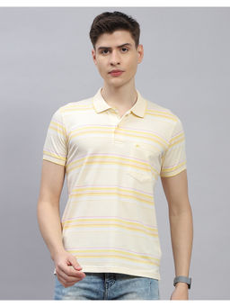 Monte Carlo - Mens Yellow Stripes Half Sleeve Casual Polo T-Shirt