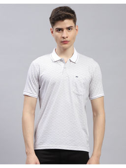 Monte Carlo - Mens White Printed Half Sleeve Casual Polo T-Shirt