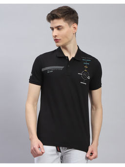 Monte Carlo - Mens Black Printed Half Sleeve Casual Polo T-Shirt