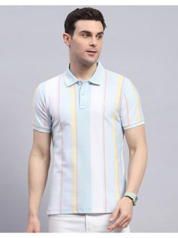 Monte Carlo - Mens Sky Blue Stripes Half Sleeve Casual Polo T-Shirt