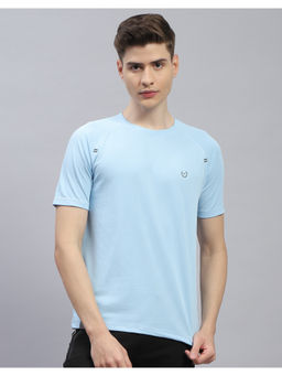 Monte Carlo - Mens Blue Solid Round Neck Half Sleeve Casual T-Shirt
