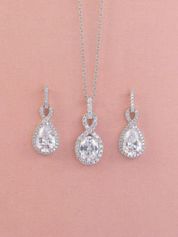 Ornate Jewels - 925 Sterling Silver American Diamond Infinity Pendant with Earrings Jewellery Set for Women Girls One Size