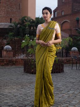 Beatitude - Sap Green Shade Cotton Saree With Unstitched Blouse