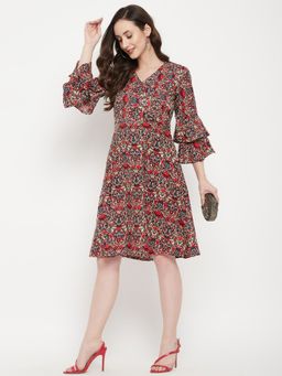 Uptownie - Womens Crepe Printed Skater Knee Length Dress Multi-color