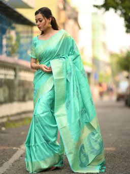 Odette - Green Soft Mulberry Silk Exclusive Woven Designer Saree with Unstitched Blouse