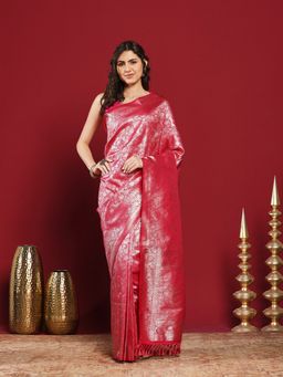 MEENA BAZAAR - Pink Art Silk Woven Saree with Unstitched Blouse Piece