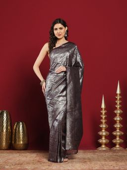 MEENA BAZAAR - Purple Art Silk Woven Saree with Unstitched Blouse Piece