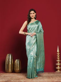 MEENA BAZAAR - Green Art Silk Woven Saree with Unstitched Blouse Piece