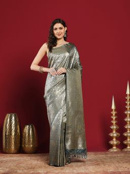MEENA BAZAAR - Grey Art Silk Woven Saree with Unstitched Blouse Piece