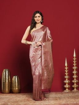 MEENA BAZAAR - Magenta Art Silk Woven Saree with Unstitched Blouse Piece