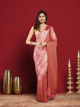 MEENA BAZAAR - Pink Art Silk Woven Saree with Unstitched Blouse Piece