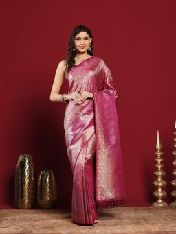 MEENA BAZAAR - Purple Art Silk Woven Saree with Unstitched Blouse Piece
