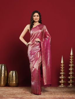 MEENA BAZAAR - Magenta Art Silk Woven Saree with Unstitched Blouse Piece