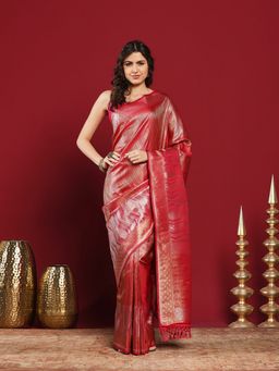 MEENA BAZAAR - Magenta Art Silk Woven Saree with Unstitched Blouse Piece