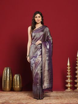 MEENA BAZAAR - Purple Art Silk Woven Saree with Unstitched Blouse Piece