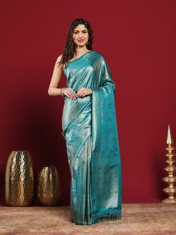 MEENA BAZAAR - Green Art Silk Woven Saree with Unstitched Blouse Piece