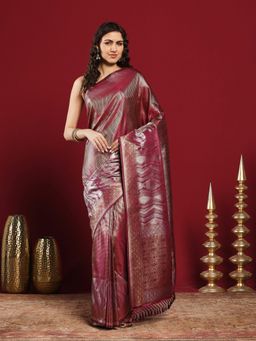 MEENA BAZAAR - Wine Art Silk Woven Saree with Unstitched Blouse Piece