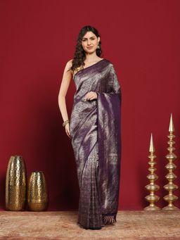 MEENA BAZAAR - Purple Art Silk Woven Saree with Unstitched Blouse Piece