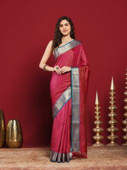 MEENA BAZAAR - Magenta Art Silk Woven Saree with Unstitched Blouse Piece