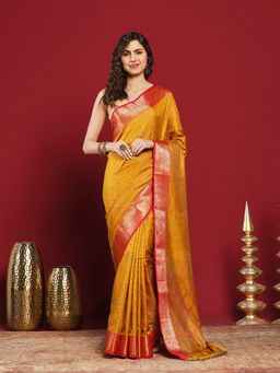 MEENA BAZAAR - Mustard Art Silk Woven Saree with Unstitched Blouse Piece